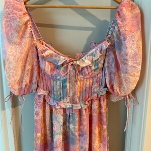 For Love & Lemons Pastel Floral Corset Dress - Pink, Lavender, Blue